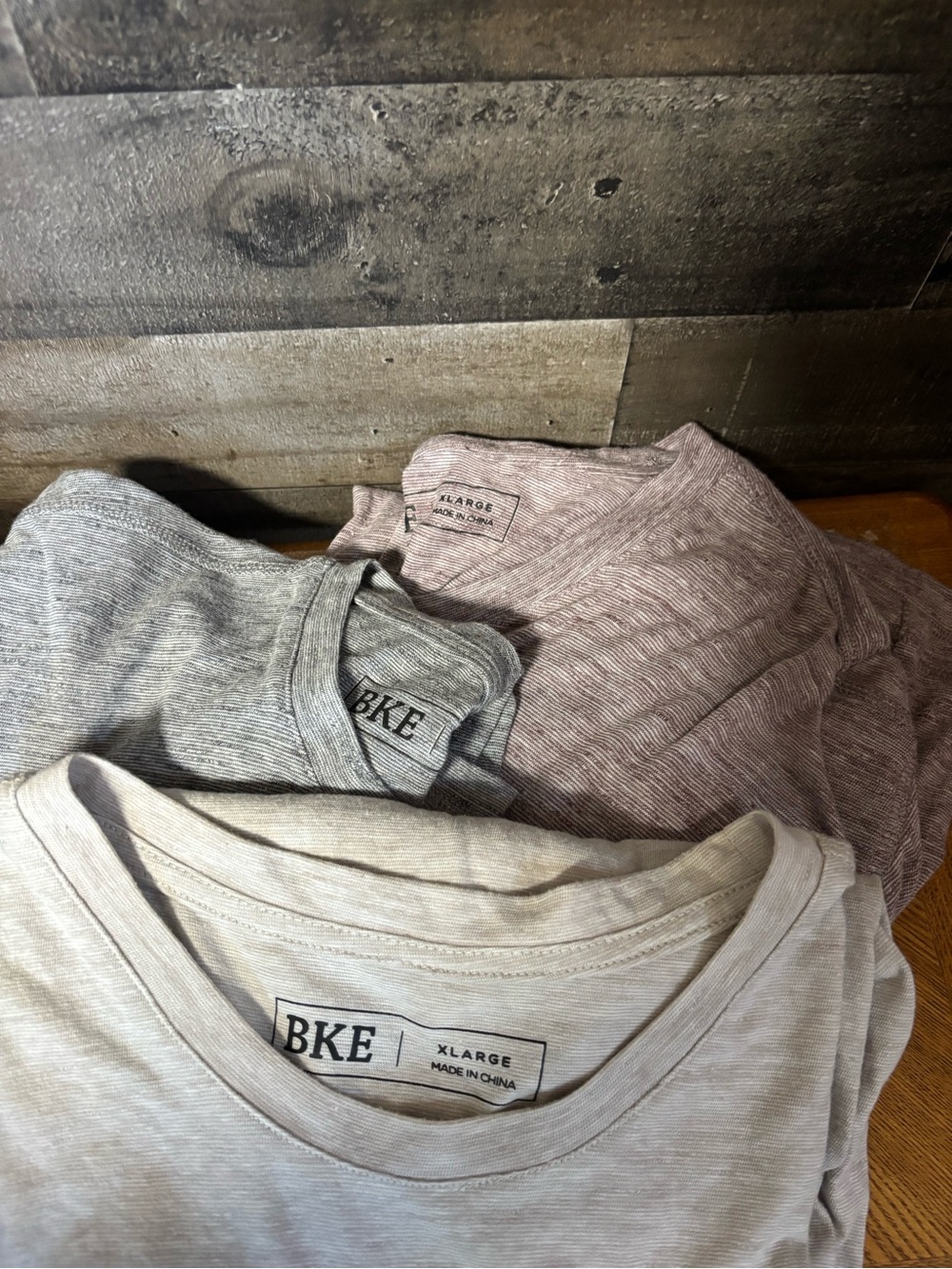 3Pk BKE Crewneck Long Sleeve Tee - Light Neutral, Heather Gray, Dusty Mauve XL